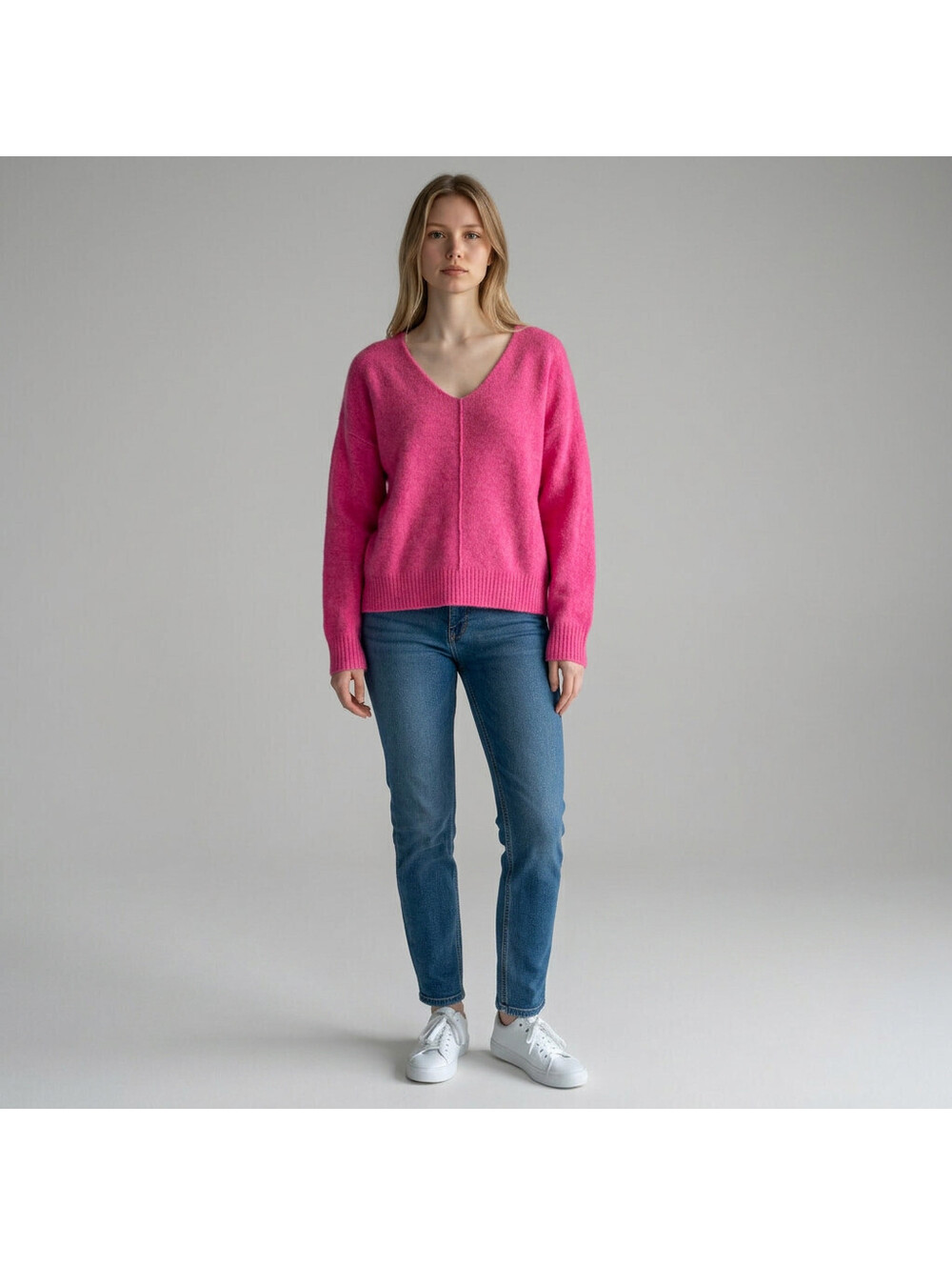Vince Camuto Sweater Pullover Women M Medium Pink Knit V-Neck Long Sleeve Soft